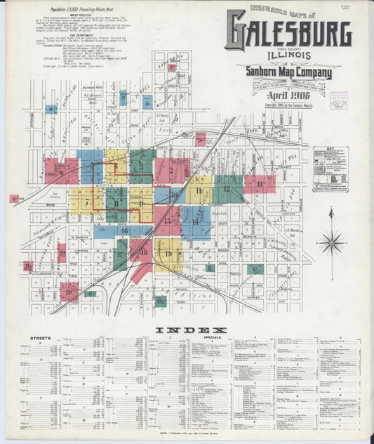 Sanborn Fire Insurance Map from Galesburg, Knox County, Illinois (1906), Sheet #0001 - Complete Map Set gallery image, historic Sanborn map, vintage wall art, Illinois Illinois