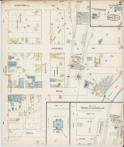 Sanborn Fire Insurance Map from Beloit, Mitchell County, Kansas (1885), Sheet #0002 - Complete Map Set gallery image, historic Sanborn map, vintage wall art, Kansas Kansas