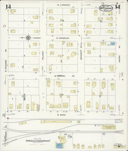 Sanborn Fire Insurance Map from Mount Pleasant, Isabella County, Michigan (1924), Sheet #0014 - Complete Map Set gallery image, historic Sanborn map, vintage wall art, Michigan Michigan
