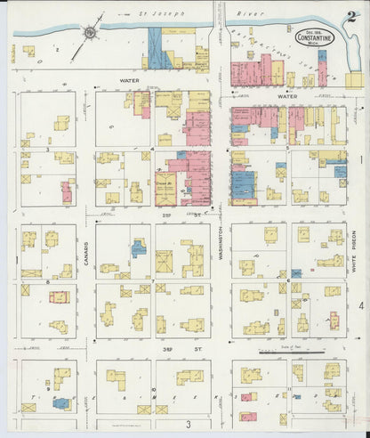 Sanborn Fire Insurance Map from Constantine, Saint Joseph County, Michigan (1916), Sheet #0002 - Complete Map Set gallery image, historic Sanborn map, vintage wall art, Michigan Michigan