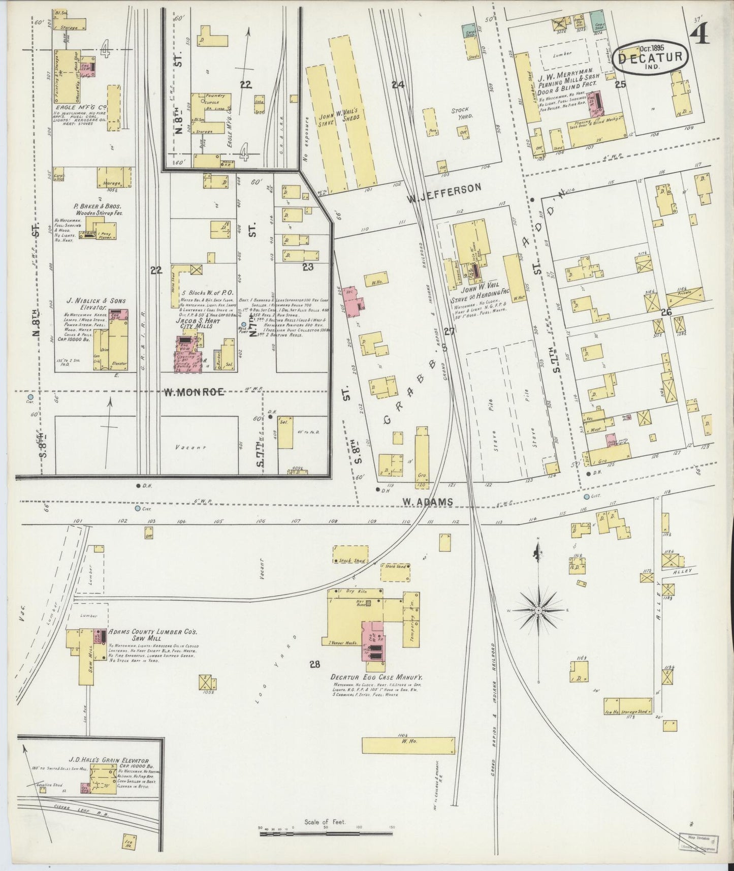 Sanborn Fire Insurance Map from Decatur, Adams County, Indiana (1895), Sheet #0004 - Complete Map Set gallery image, historic Sanborn map, vintage wall art, Indiana Indiana