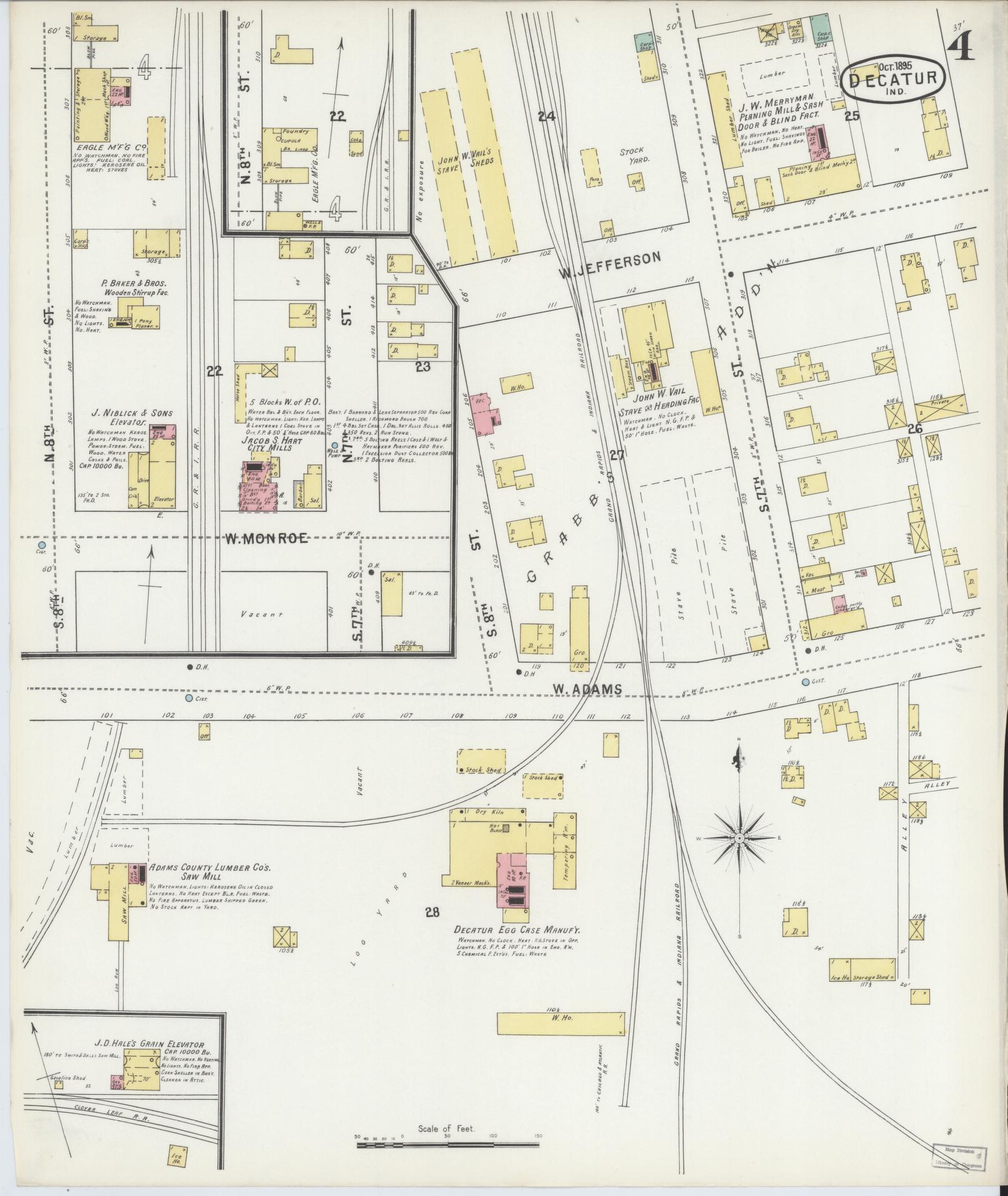 Sanborn Fire Insurance Map from Decatur, Adams County, Indiana (1895), Sheet #0004 - Complete Map Set gallery image, historic Sanborn map, vintage wall art, Indiana Indiana