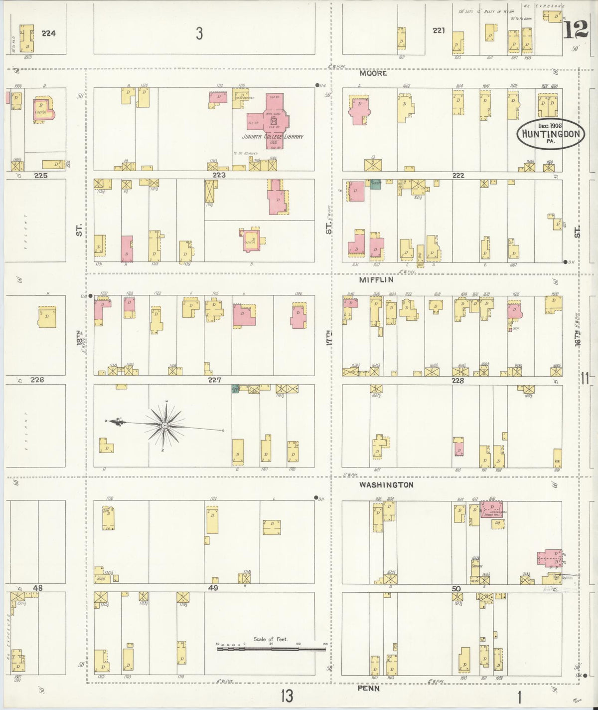 Sanborn Fire Insurance Map from Huntingdon, Huntingdon County, Pennsylvania (1906), Sheet #0012 - Historic Sanborn Fire Insurance Map Print, vintage old map wall art, antique decor, genealogy gift, Pennsylvania Pennsylvania map