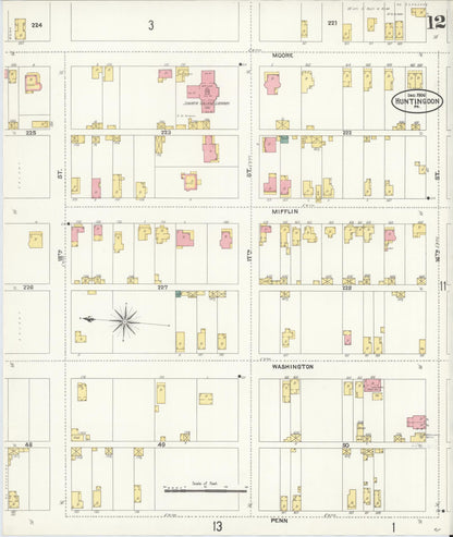 Sanborn Fire Insurance Map from Huntingdon, Huntingdon County, Pennsylvania (1906), Sheet #0012 - Historic Sanborn Fire Insurance Map Print, vintage old map wall art, antique decor, genealogy gift, Pennsylvania Pennsylvania map