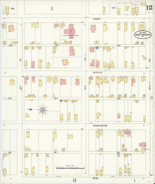 Sanborn Fire Insurance Map from Huntingdon, Huntingdon County, Pennsylvania (1906), Sheet #0012 - Historic Sanborn Fire Insurance Map Print, vintage old map wall art, antique decor, genealogy gift, Pennsylvania Pennsylvania map
