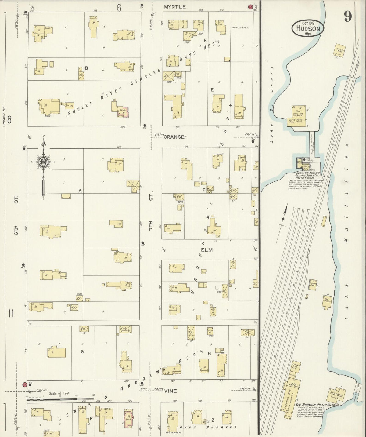 Sanborn Fire Insurance Map from Hudson, St. Croix County, Wisconsin (1912), Sheet #0009 - Historic Sanborn Fire Insurance Map Print, vintage old map wall art, antique decor, genealogy gift, Wisconsin Wisconsin map