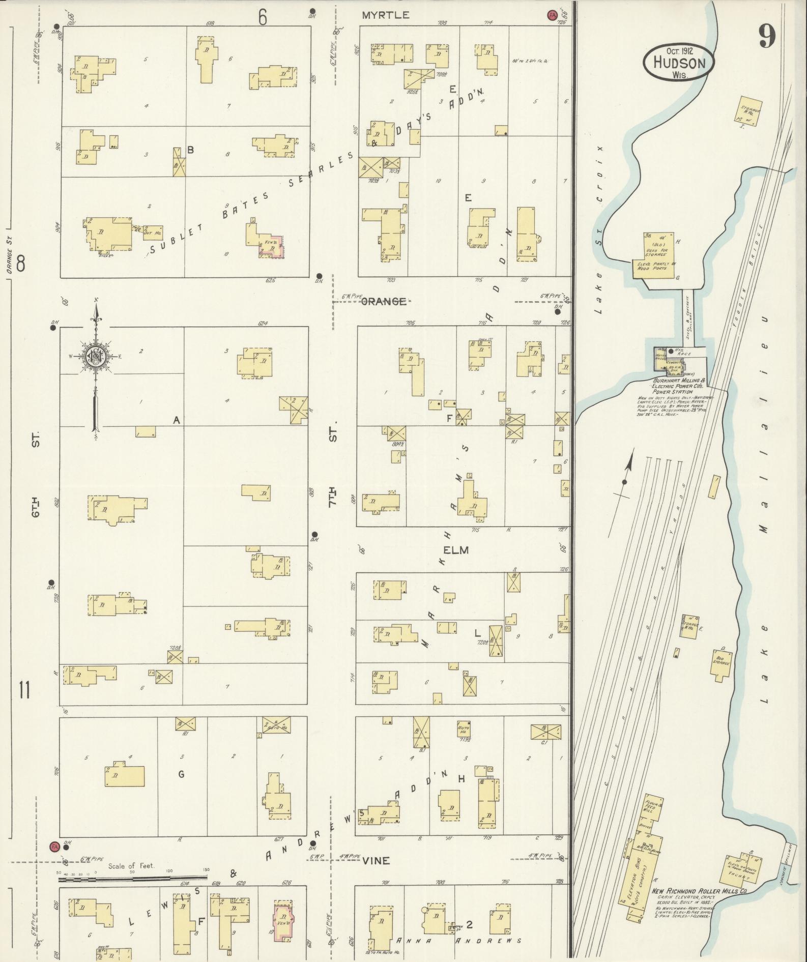 Sanborn Fire Insurance Map from Hudson, St. Croix County, Wisconsin (1912), Sheet #0009 - Historic Sanborn Fire Insurance Map Print, vintage old map wall art, antique decor, genealogy gift, Wisconsin Wisconsin map