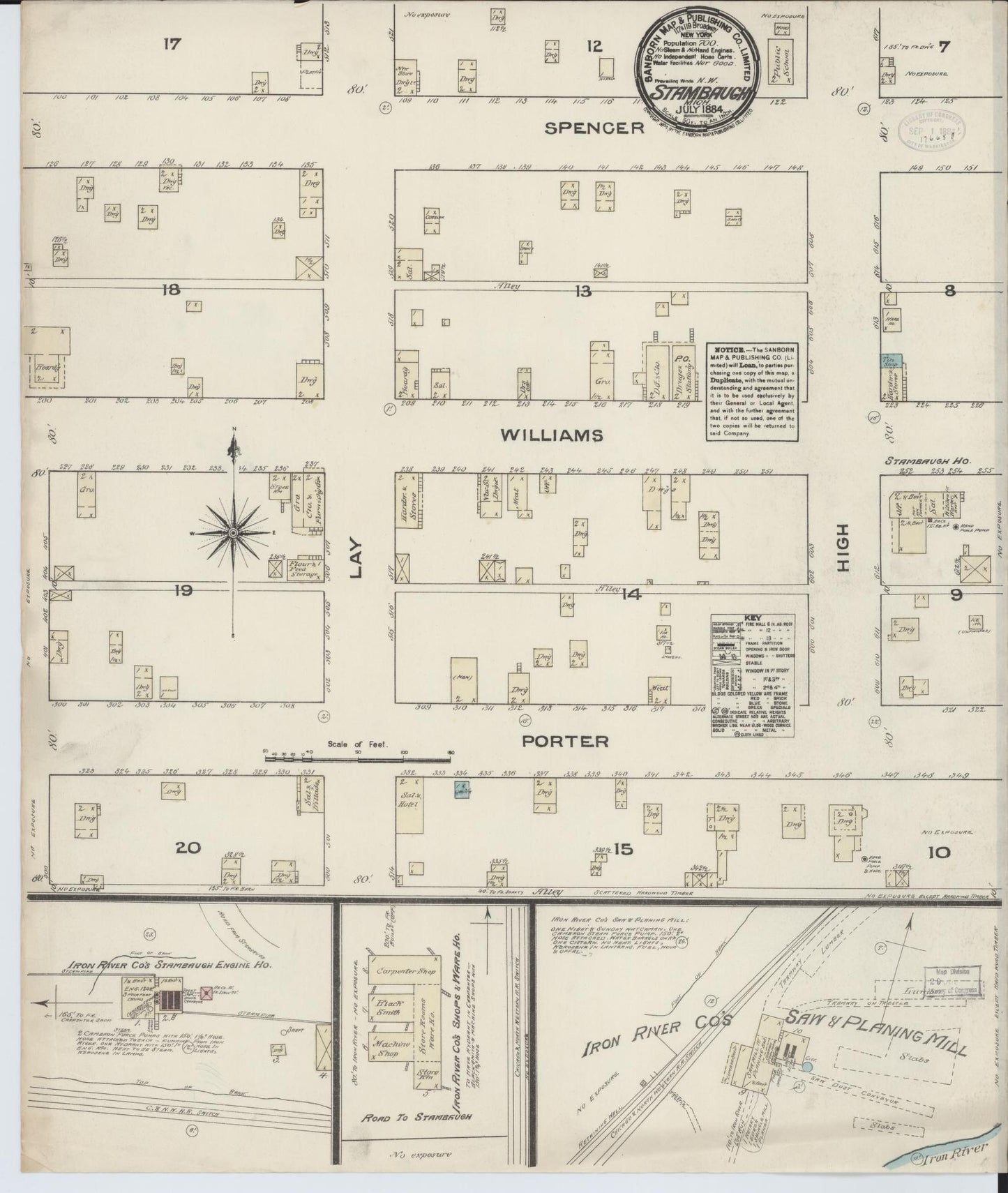 Sanborn Fire Insurance Map from Stambaugh, Iron County, Michigan (1884), Sheet #0001 - Historic Sanborn Fire Insurance Map Print, vintage old map wall art, antique decor, genealogy gift, Michigan Michigan map