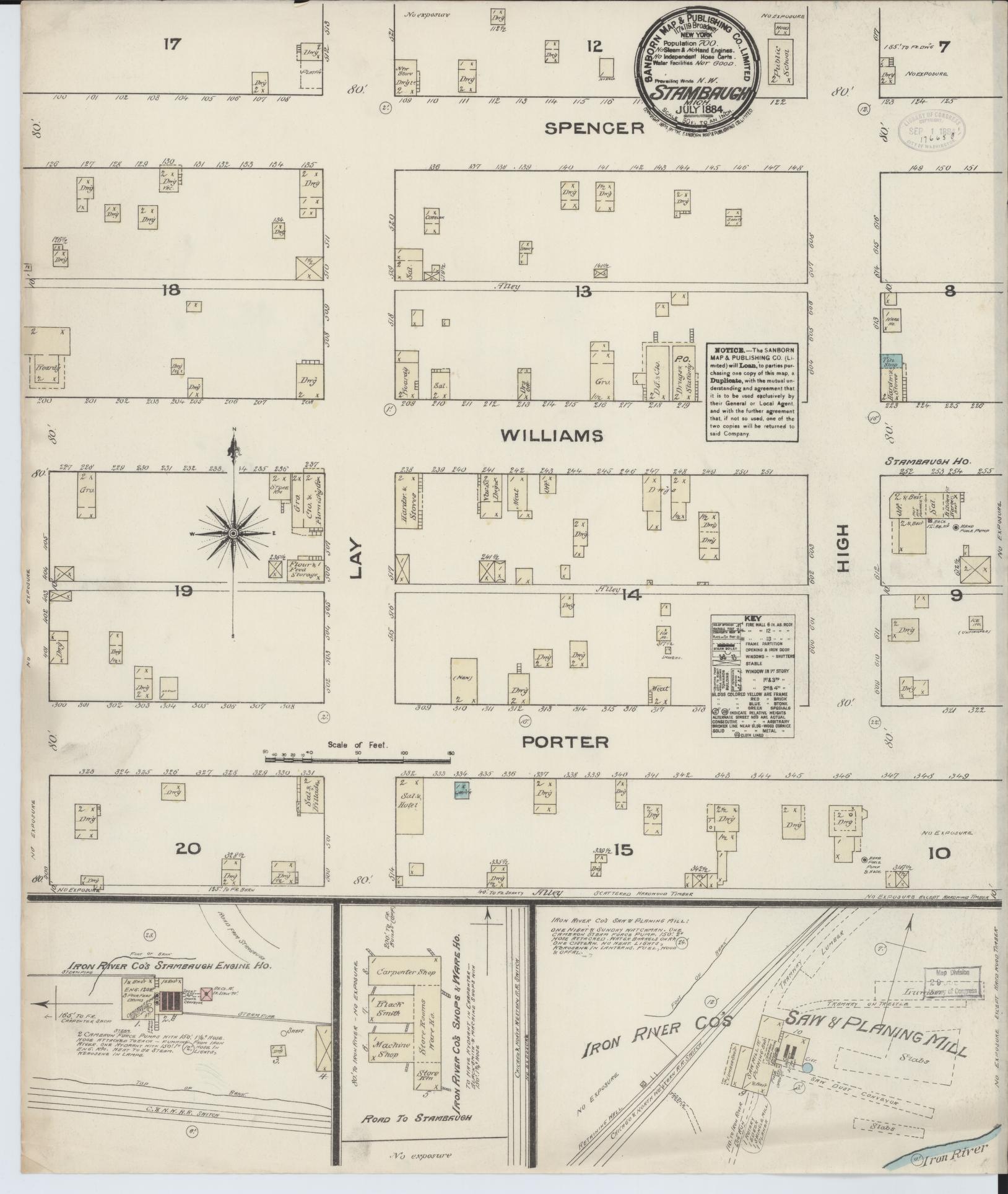 Sanborn Fire Insurance Map from Stambaugh, Iron County, Michigan (1884), Sheet #0001 - Historic Sanborn Fire Insurance Map Print, vintage old map wall art, antique decor, genealogy gift, Michigan Michigan map