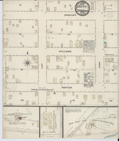 Sanborn Fire Insurance Map from Stambaugh, Iron County, Michigan (1884), Sheet #0001 - Historic Sanborn Fire Insurance Map Print, vintage old map wall art, antique decor, genealogy gift, Michigan Michigan map