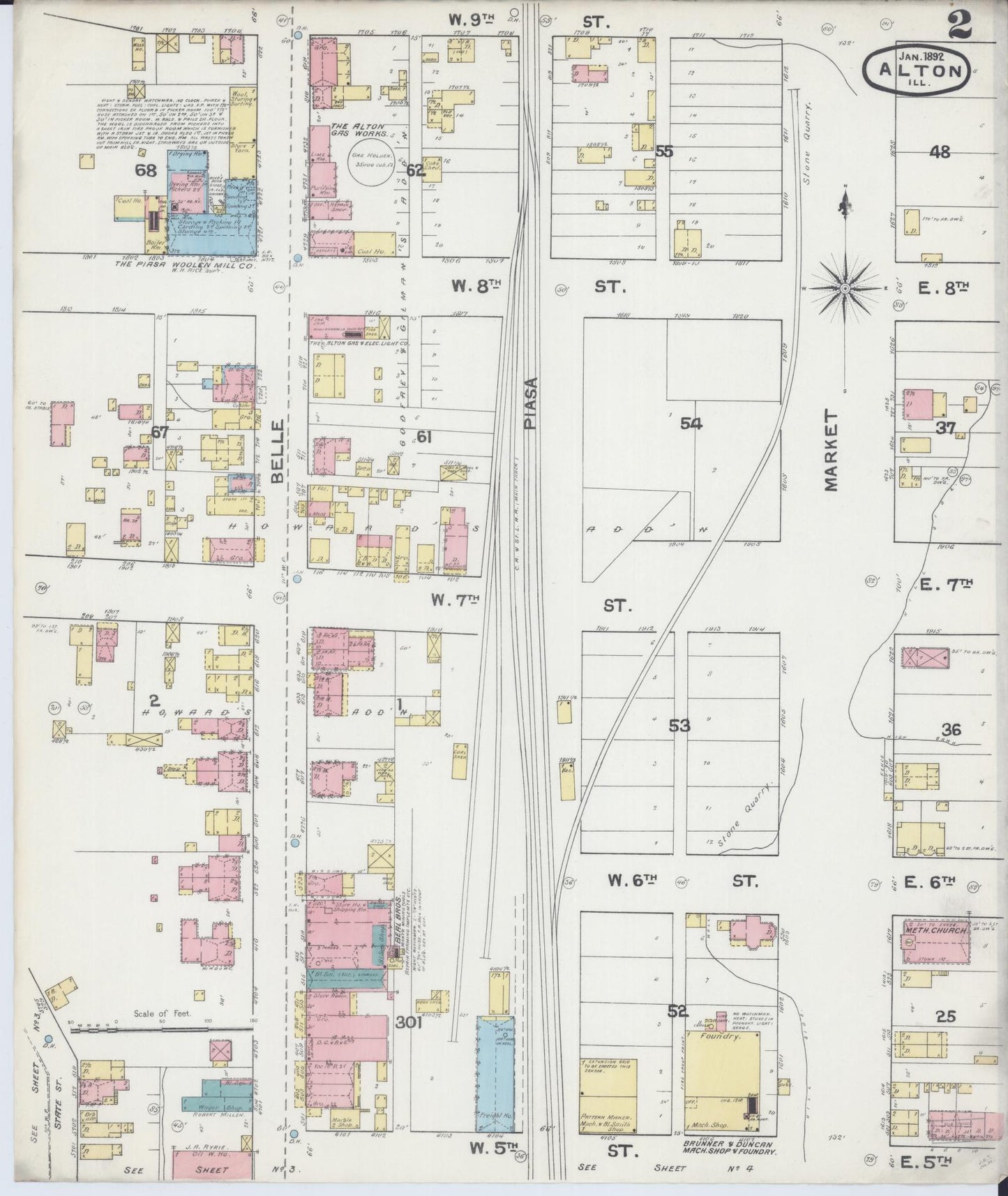 Sanborn Fire Insurance Map from Alton, Madison County, Illinois (1892), Sheet #0002 - Complete Map Set gallery image, historic Sanborn map, vintage wall art, Illinois Illinois
