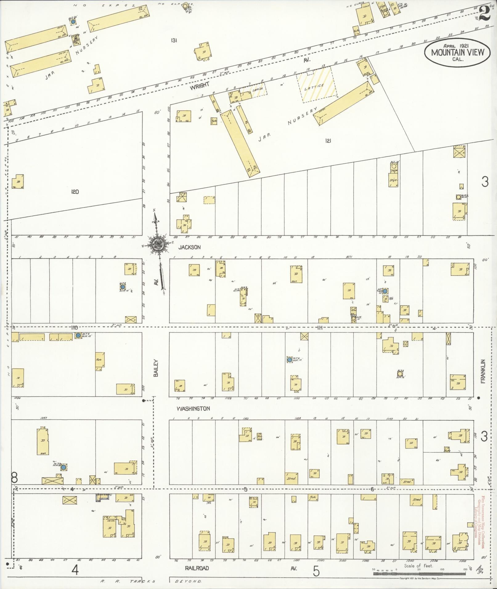 Sanborn Fire Insurance Map from Mountain View, Santa Clara County, California (1921), Sheet #0002 - Historic Sanborn Fire Insurance Map Print, vintage old map wall art, antique decor, genealogy gift, California California map