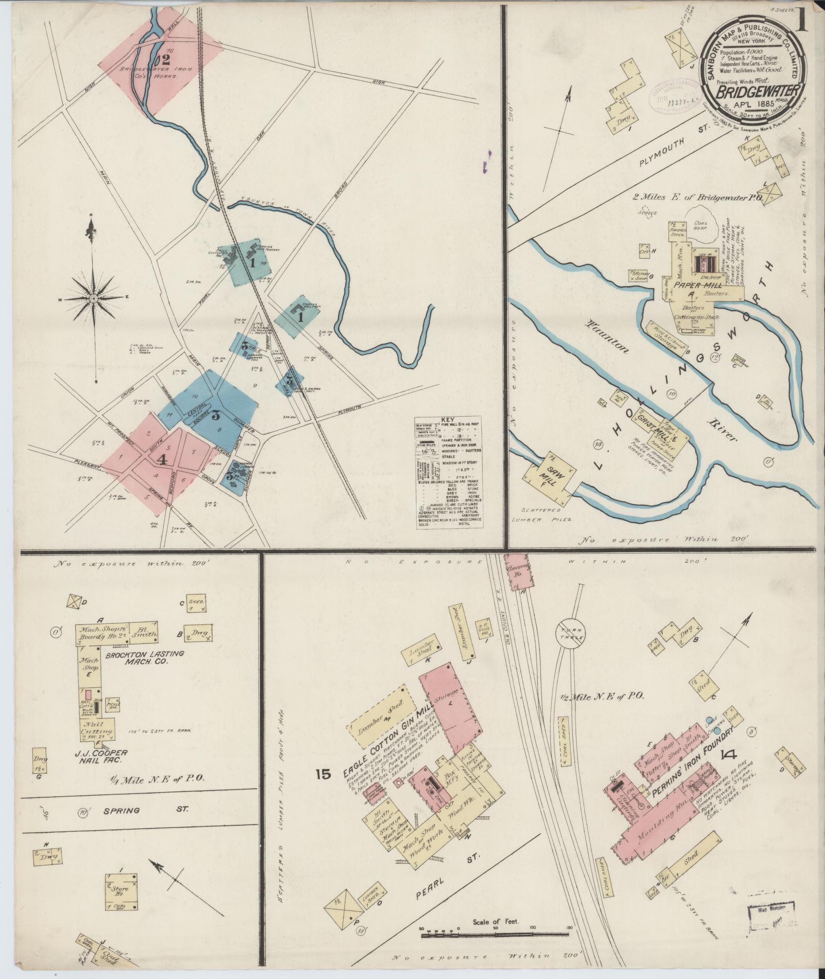 Sanborn Fire Insurance Map from Bridgewater, Plymouth County, Massachusetts (1885), Sheet #0001 - Complete Map Set gallery image, historic Sanborn map, vintage wall art, Massachusetts Massachusetts