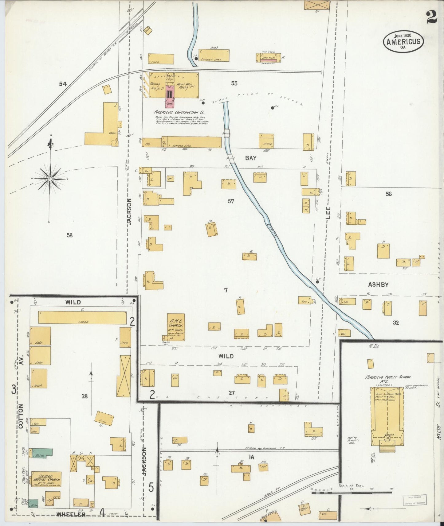 Sanborn Fire Insurance Map from Americus, Sumter County, Georgia (1900), Sheet #0002 - Historic Sanborn Fire Insurance Map Print, vintage old map wall art, antique decor, genealogy gift, Georgia Georgia map