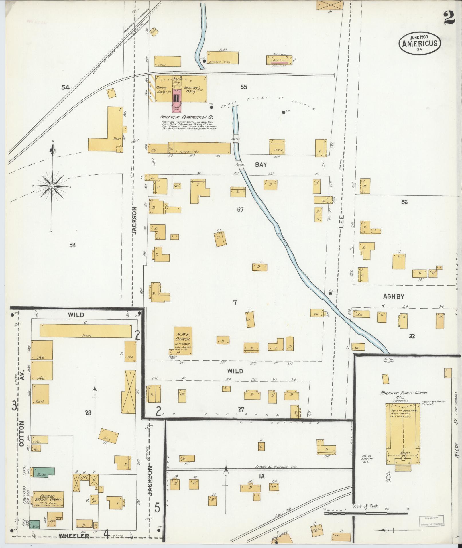 Sanborn Fire Insurance Map from Americus, Sumter County, Georgia (1900), Sheet #0002 - Historic Sanborn Fire Insurance Map Print, vintage old map wall art, antique decor, genealogy gift, Georgia Georgia map