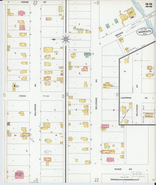 Sanborn Fire Insurance Map from Mankato, Blue Earth County, Minnesota (1900), Sheet #0022 - Historic Sanborn Fire Insurance Map Print, vintage old map wall art, antique decor, genealogy gift, Minnesota Minnesota map