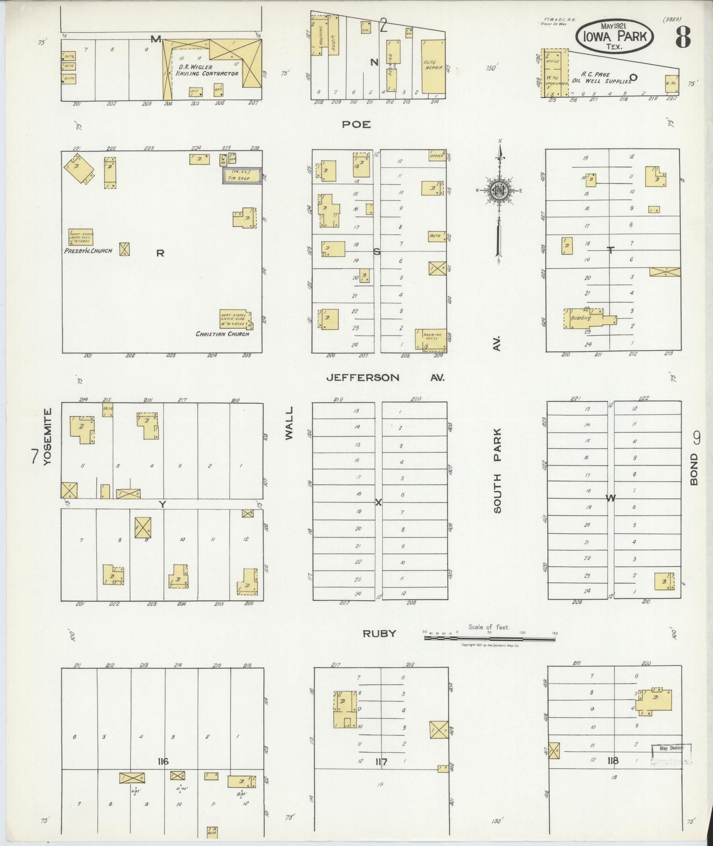 Sanborn Fire Insurance Map from Iowa Park, Wichita County, Texas (1921), Sheet #0008 - Historic Sanborn Fire Insurance Map Print