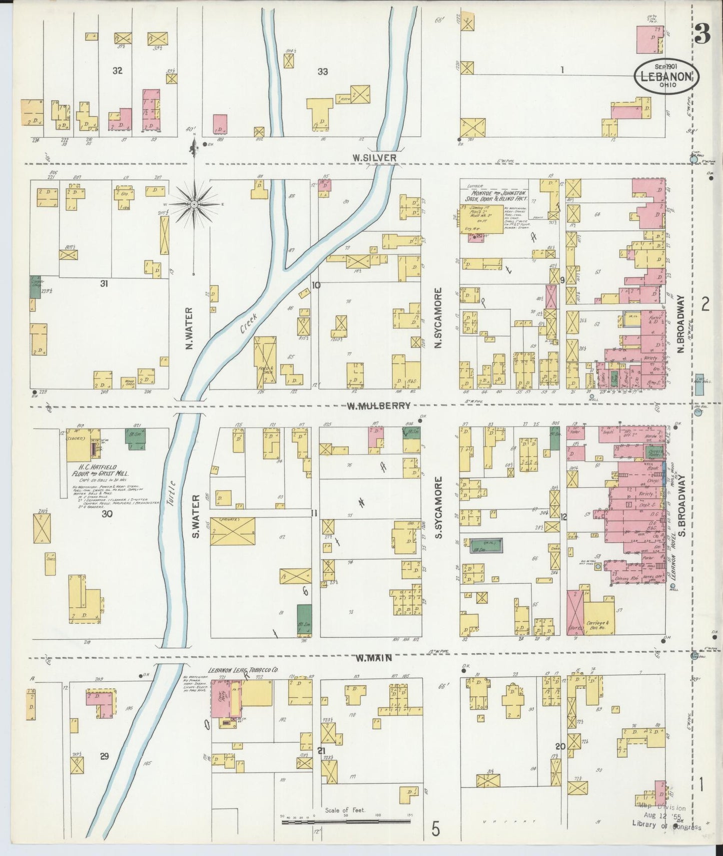 Sanborn Fire Insurance Map from Lebanon, Warren County, Ohio (1901), Sheet #0003 - Historic Sanborn Fire Insurance Map Print, vintage old map wall art, antique decor, genealogy gift, Ohio Ohio map