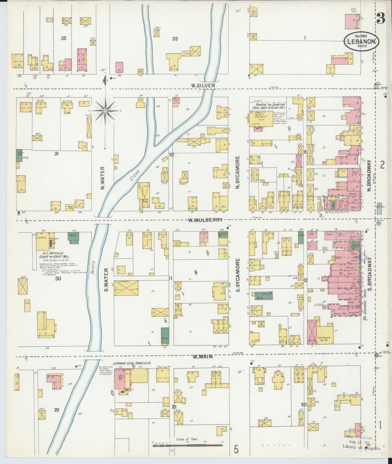 Sanborn Fire Insurance Map from Lebanon, Warren County, Ohio (1901), Sheet #0003 - Historic Sanborn Fire Insurance Map Print, vintage old map wall art, antique decor, genealogy gift, Ohio Ohio map