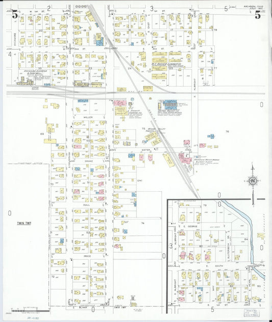 Sanborn Fire Insurance Map from Arcanum, Darke County, Ohio (1951), Sheet #0005 - Historic Sanborn Fire Insurance Map Print, vintage old map wall art, antique decor, genealogy gift, Ohio Ohio map