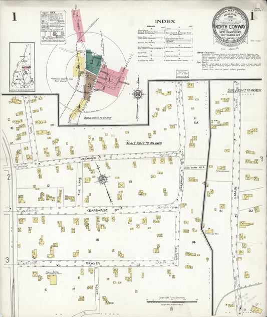 Sanborn Fire Insurance Map from North Conway, Carroll County, New Hampshire (1923), Sheet #0001 - Historic Sanborn Fire Insurance Map Print, vintage old map wall art, antique decor, genealogy gift, New Hampshire New Hampshire map