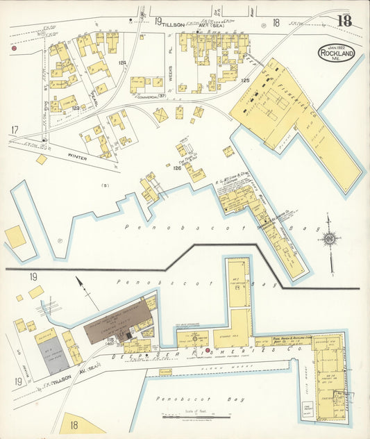 Sanborn Fire Insurance Map from Rockland, Knox County, Maine (1922), Sheet #0018 - Historic Sanborn Fire Insurance Map Print, vintage old map wall art, antique decor, genealogy gift, Maine Maine map