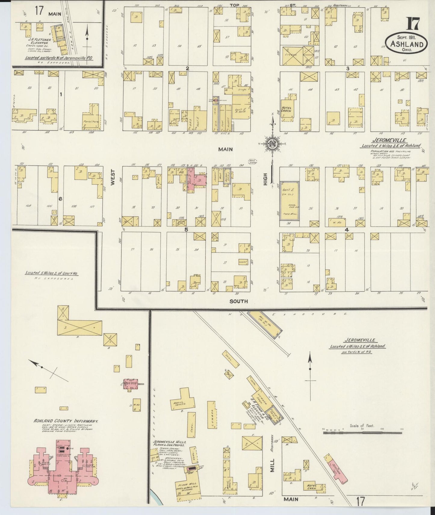 Sanborn Fire Insurance Map from Ashland, Ashland County, Ohio (1911), Sheet #0017 - Historic Sanborn Fire Insurance Map Print, vintage old map wall art, antique decor, genealogy gift, Ohio Ohio map