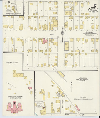 Sanborn Fire Insurance Map from Ashland, Ashland County, Ohio (1911), Sheet #0017 - Historic Sanborn Fire Insurance Map Print, vintage old map wall art, antique decor, genealogy gift, Ohio Ohio map