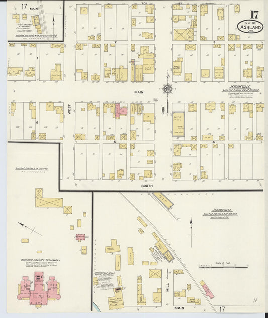 Sanborn Fire Insurance Map from Ashland, Ashland County, Ohio (1911), Sheet #0017 - Historic Sanborn Fire Insurance Map Print, vintage old map wall art, antique decor, genealogy gift, Ohio Ohio map