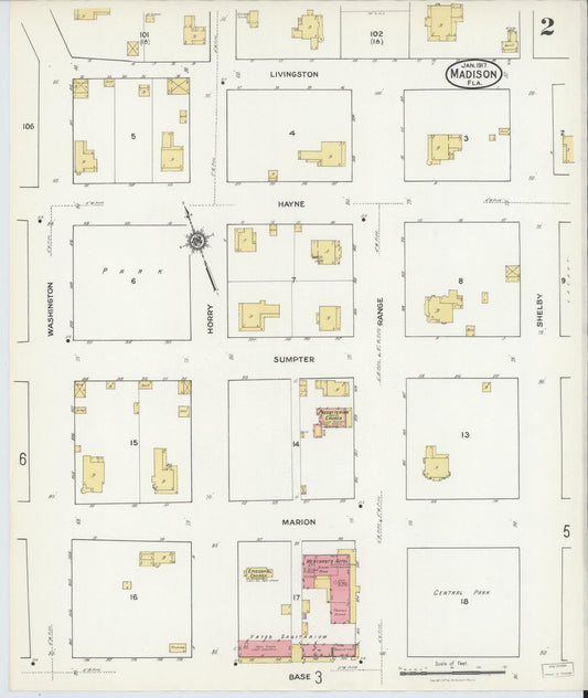 Sanborn Fire Insurance Map from Madison, Madison County, Florida (1917), Sheet #0002 - Historic Sanborn Fire Insurance Map Print, vintage old map wall art, antique decor, genealogy gift, Florida Florida map