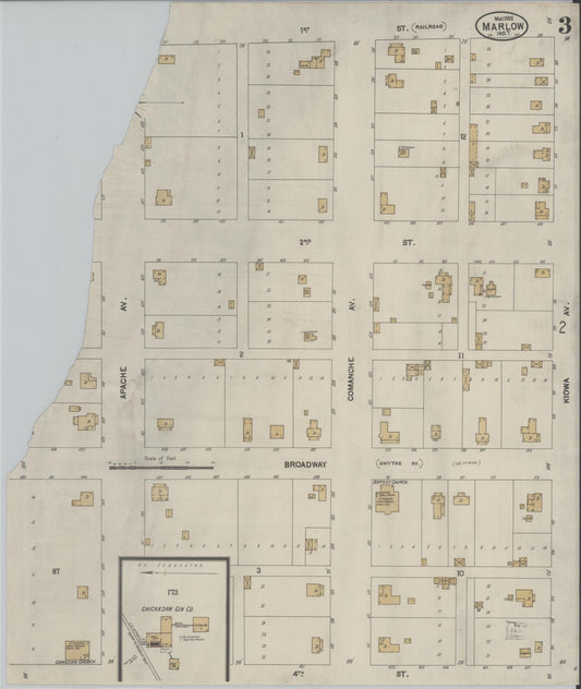 Sanborn Fire Insurance Map from Marlow, Stephens County, Oklahoma (1902), Sheet #0003 - Historic Sanborn Fire Insurance Map Print, vintage old map wall art, antique decor, genealogy gift, Oklahoma Oklahoma map