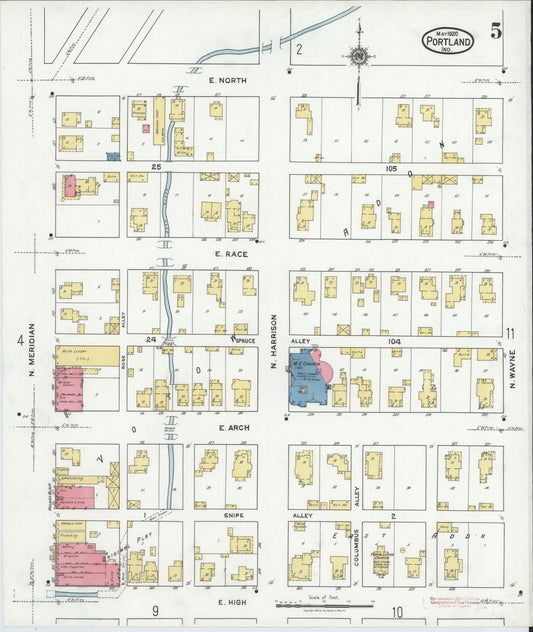 Sanborn Fire Insurance Map from Portland, Jay County, Indiana (1920), Sheet #0005 - Historic Sanborn Fire Insurance Map Print, vintage old map wall art, antique decor, genealogy gift, Indiana Indiana map