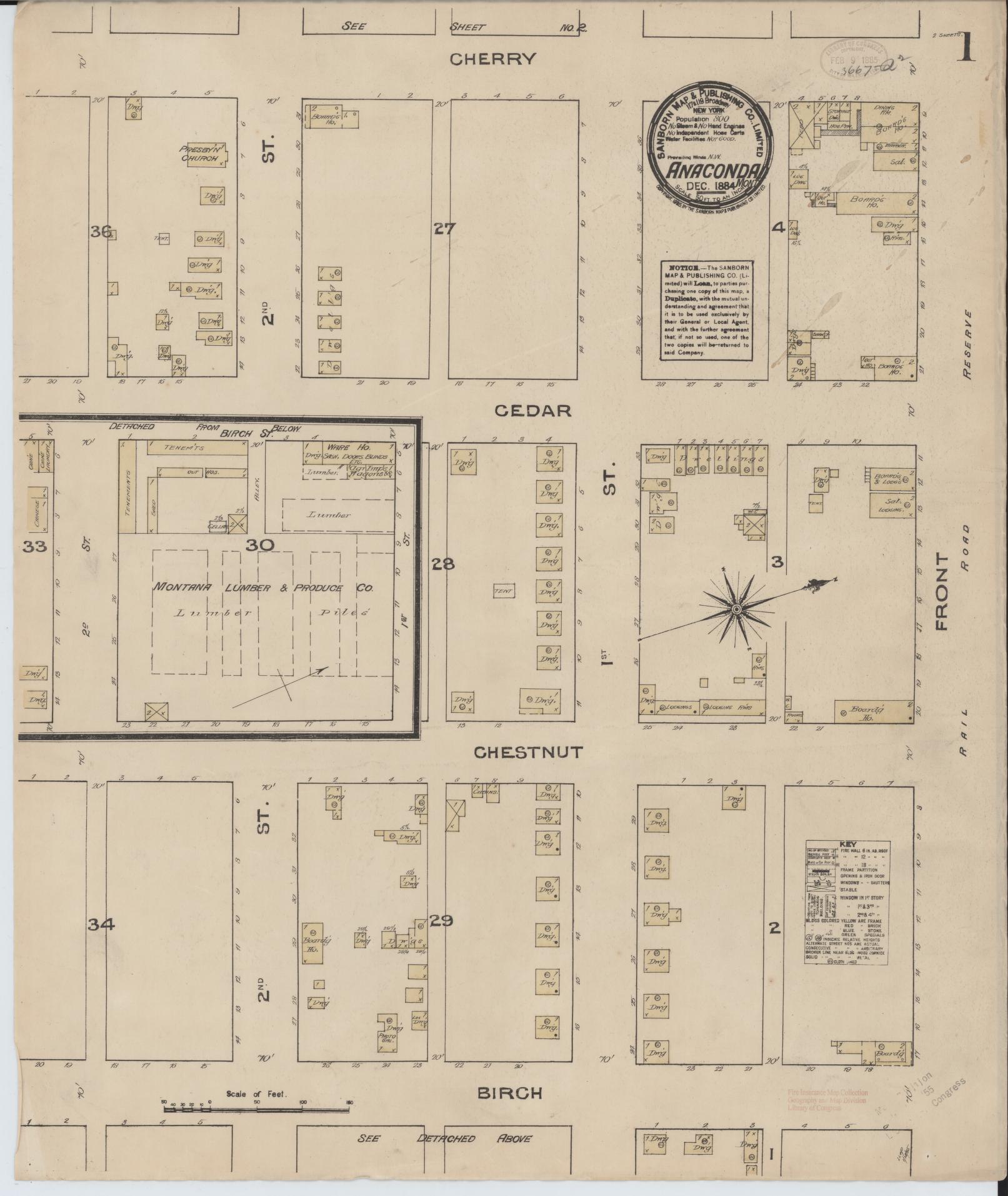 Sanborn Fire Insurance Map from Anaconda, Deer Lodge County, Montana. (1884) – Historic Sanborn Fire Insurance Map Print