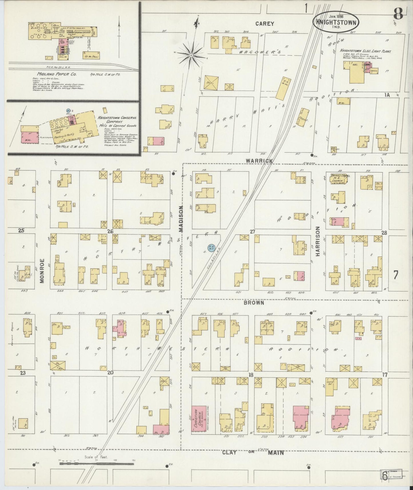 Sanborn Fire Insurance Map from Knightstown, Henry County, Indiana (1898), Sheet #0008 - Complete Map Set gallery image, historic Sanborn map, vintage wall art, Indiana Indiana