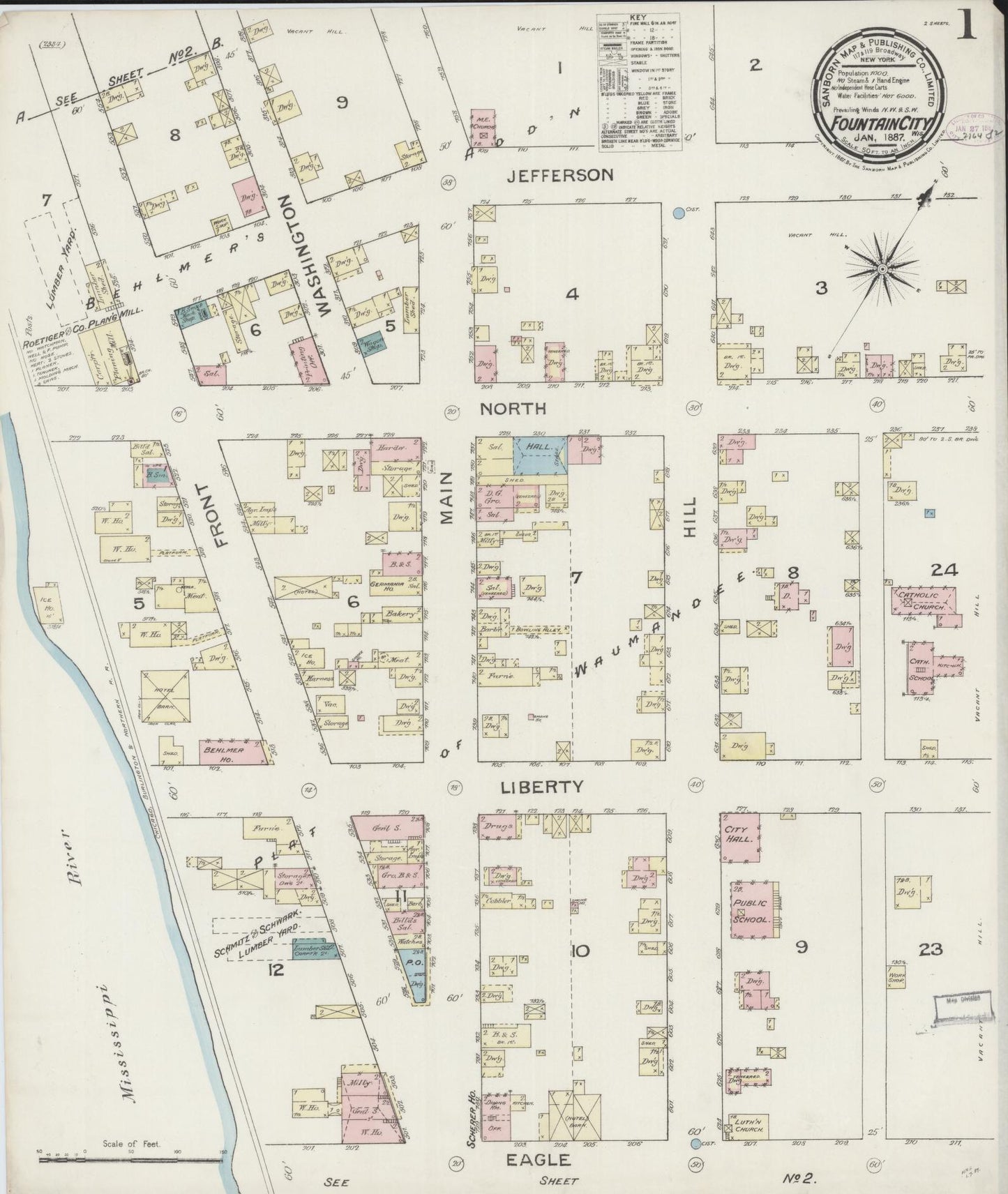 Sanborn Fire Insurance Map from Fountain City, Buffalo County, Wisconsin (1887), Sheet #0001 - Historic Sanborn Fire Insurance Map Print, vintage old map wall art, antique decor, genealogy gift, Wisconsin Wisconsin map