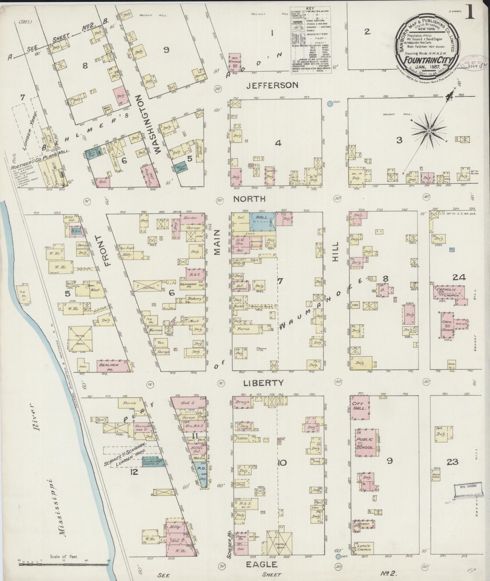 Sanborn Fire Insurance Map from Fountain City, Buffalo County, Wisconsin (1887), Sheet #0001 - Historic Sanborn Fire Insurance Map Print, vintage old map wall art, antique decor, genealogy gift, Wisconsin Wisconsin map