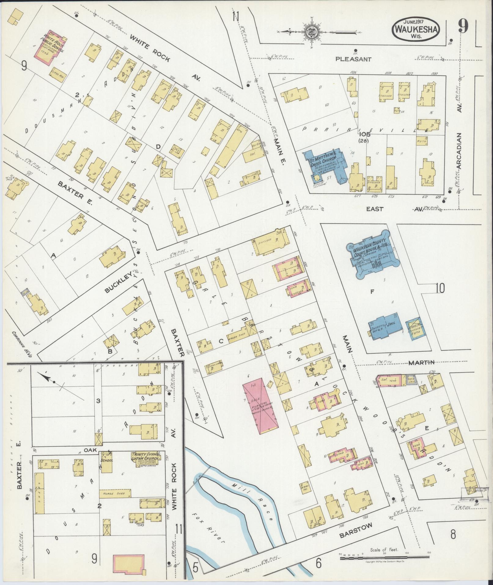 Sanborn Fire Insurance Map from Waukesha, Waukesha County, Wisconsin (1917), Sheet #0009 - Complete Map Set gallery image, historic Sanborn map, vintage wall art, Wisconsin Wisconsin