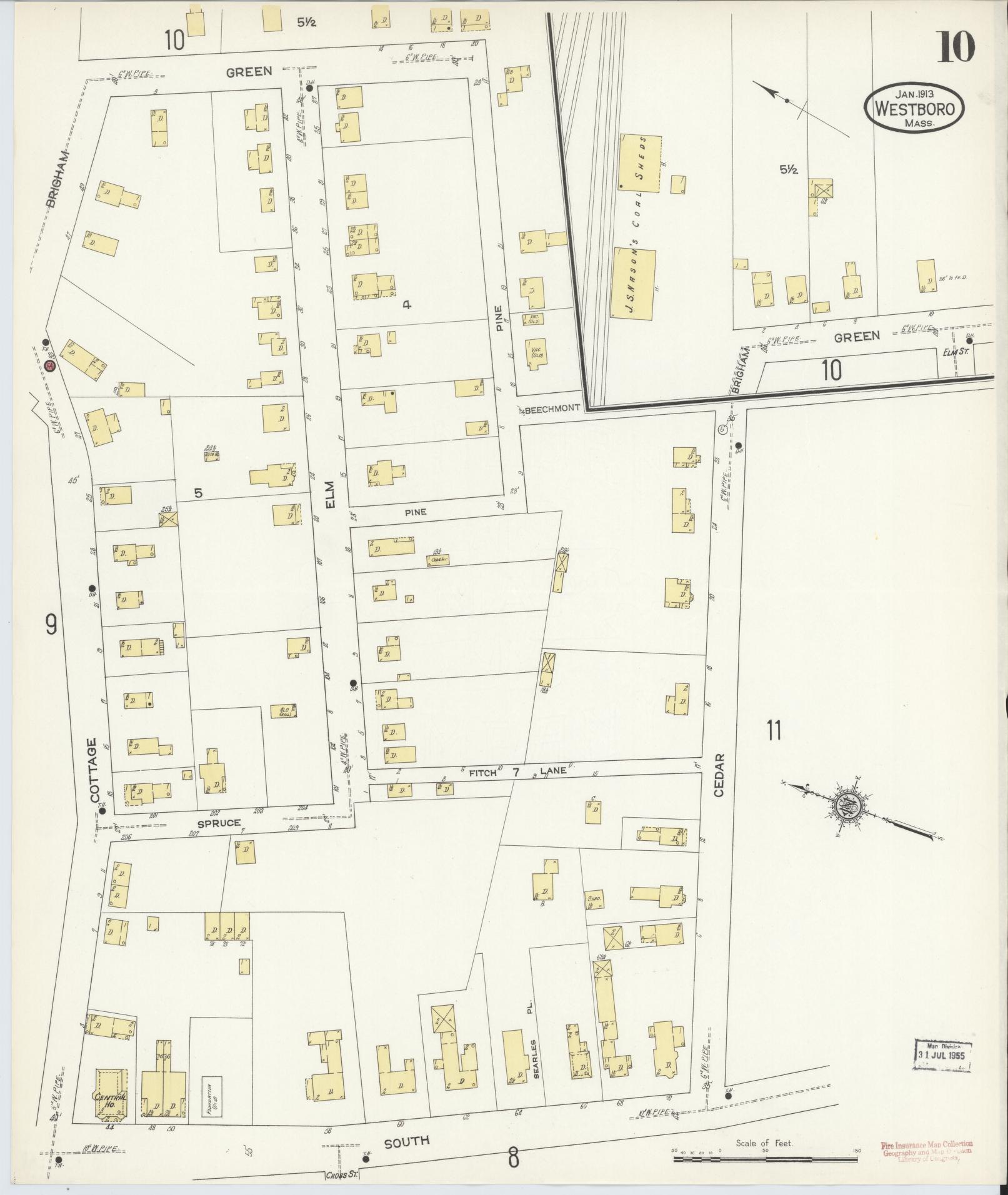 Sanborn Fire Insurance Map from Westboro, Worcester County, Massachusetts (1913), Sheet #0010 - Complete Map Set gallery image, historic Sanborn map, vintage wall art, Massachusetts Massachusetts
