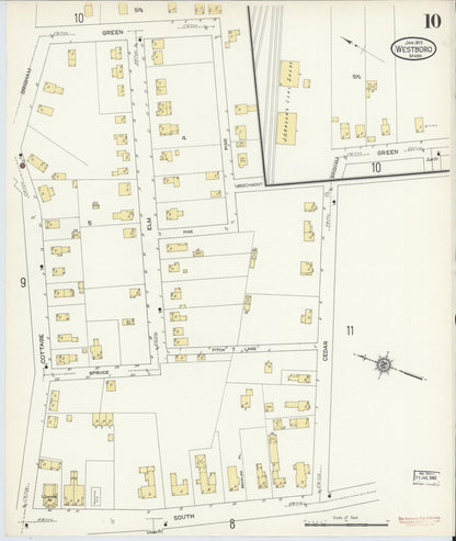Sanborn Fire Insurance Map from Westboro, Worcester County, Massachusetts (1913), Sheet #0010 - Complete Map Set gallery image, historic Sanborn map, vintage wall art, Massachusetts Massachusetts