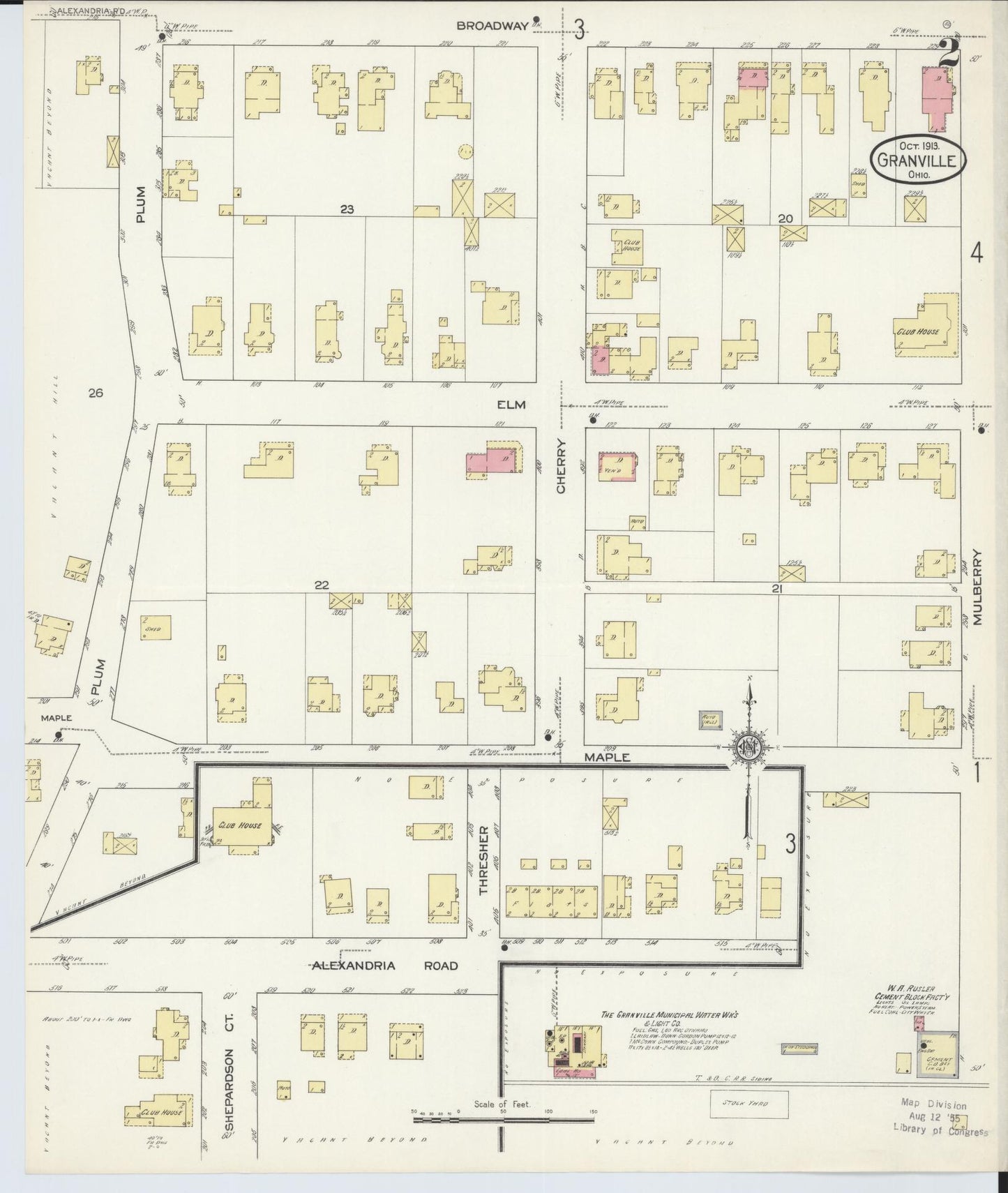 Sanborn Fire Insurance Map from Granville, Licking County, Ohio (1913), Sheet #0002 - Historic Sanborn Fire Insurance Map Print, vintage old map wall art, antique decor, genealogy gift, Ohio Ohio map