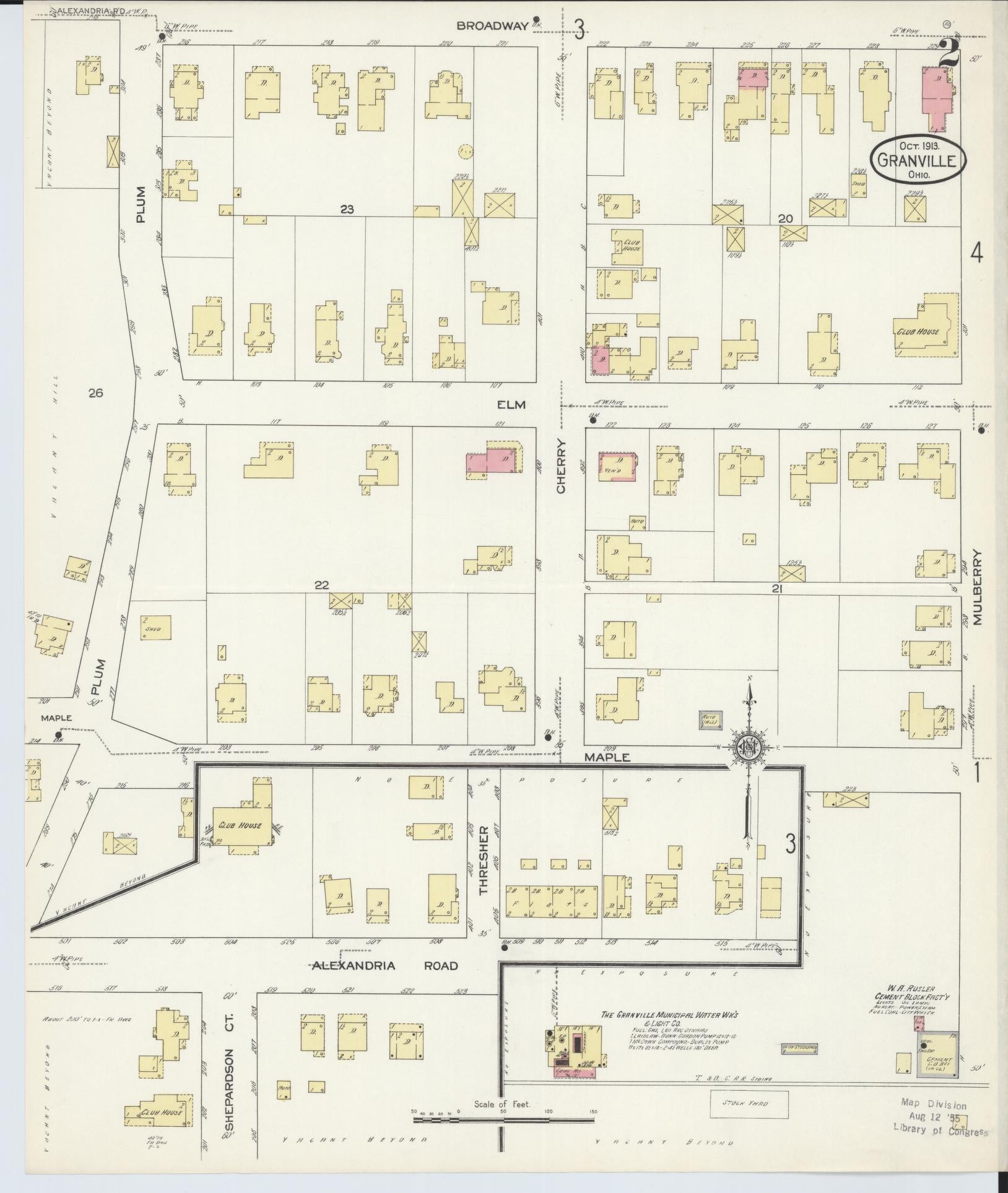 Sanborn Fire Insurance Map from Granville, Licking County, Ohio (1913), Sheet #0002 - Historic Sanborn Fire Insurance Map Print, vintage old map wall art, antique decor, genealogy gift, Ohio Ohio map