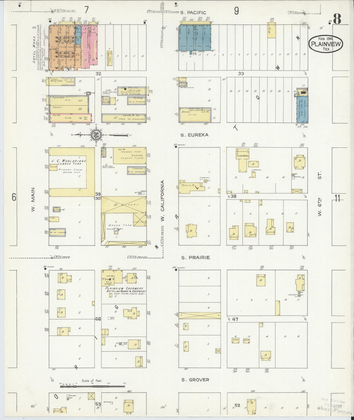 Sanborn Fire Insurance Map from Plainview, Hale County, Texas (1914), Sheet #0008 - Complete Map Set gallery image, historic Sanborn map, vintage wall art, Texas Texas