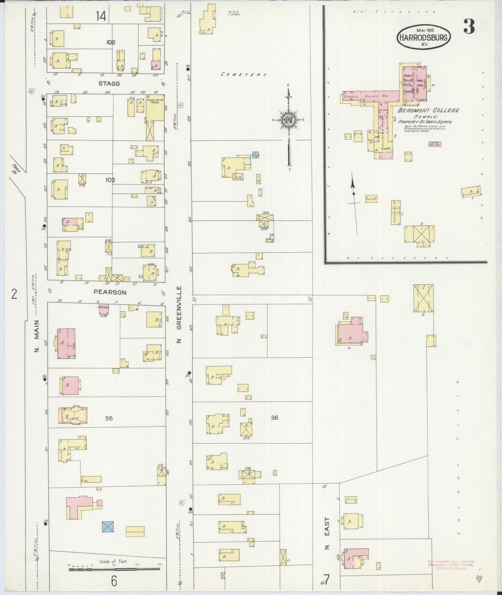 Sanborn Fire Insurance Map from Harrodsburg, Mercer County, Kentucky (1914), Sheet #0003 - Historic Sanborn Fire Insurance Map Print, vintage old map wall art, antique decor, genealogy gift, Kentucky Kentucky map