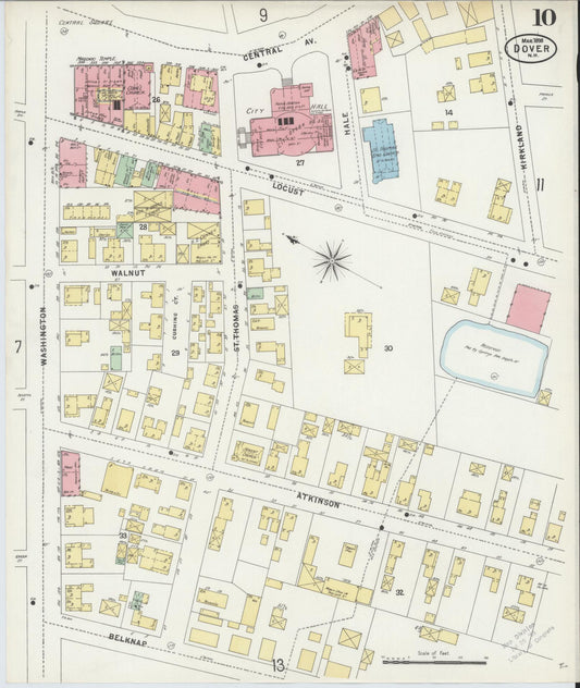 Sanborn Fire Insurance Map from Dover, Strafford County, New Hampshire (1898), Sheet #0010 - Historic Sanborn Fire Insurance Map Print, vintage old map wall art, antique decor, genealogy gift, New Hampshire New Hampshire map