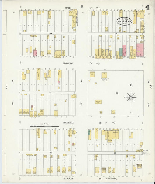 Sanborn Fire Insurance Map from Anadarko, Caddo County, Oklahoma (1904), Sheet #0004 - Historic Sanborn Fire Insurance Map Print, vintage old map wall art, antique decor, genealogy gift, Oklahoma Oklahoma map