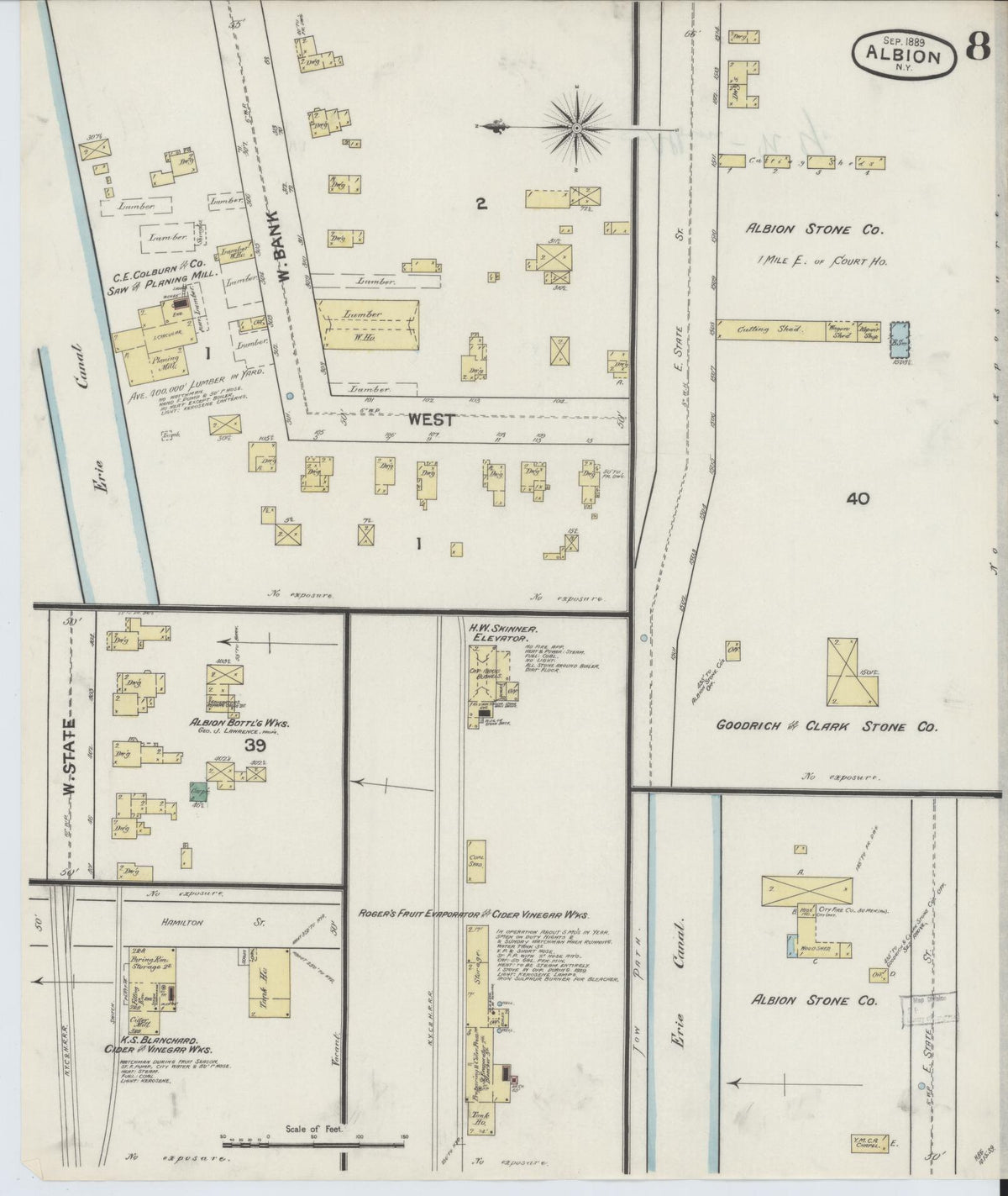 Sanborn Fire Insurance Map from Albion, Orleans County, New York (1889), Sheet #0008 - Complete Map Set gallery image, historic Sanborn map, vintage wall art, New York New York