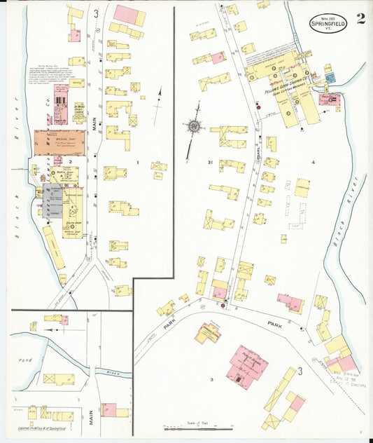 Sanborn Fire Insurance Map from Springfield, Windsor County, Vermont (1910), Sheet #0002 - Historic Sanborn Fire Insurance Map Print, vintage old map wall art, antique decor, genealogy gift, Vermont Vermont map