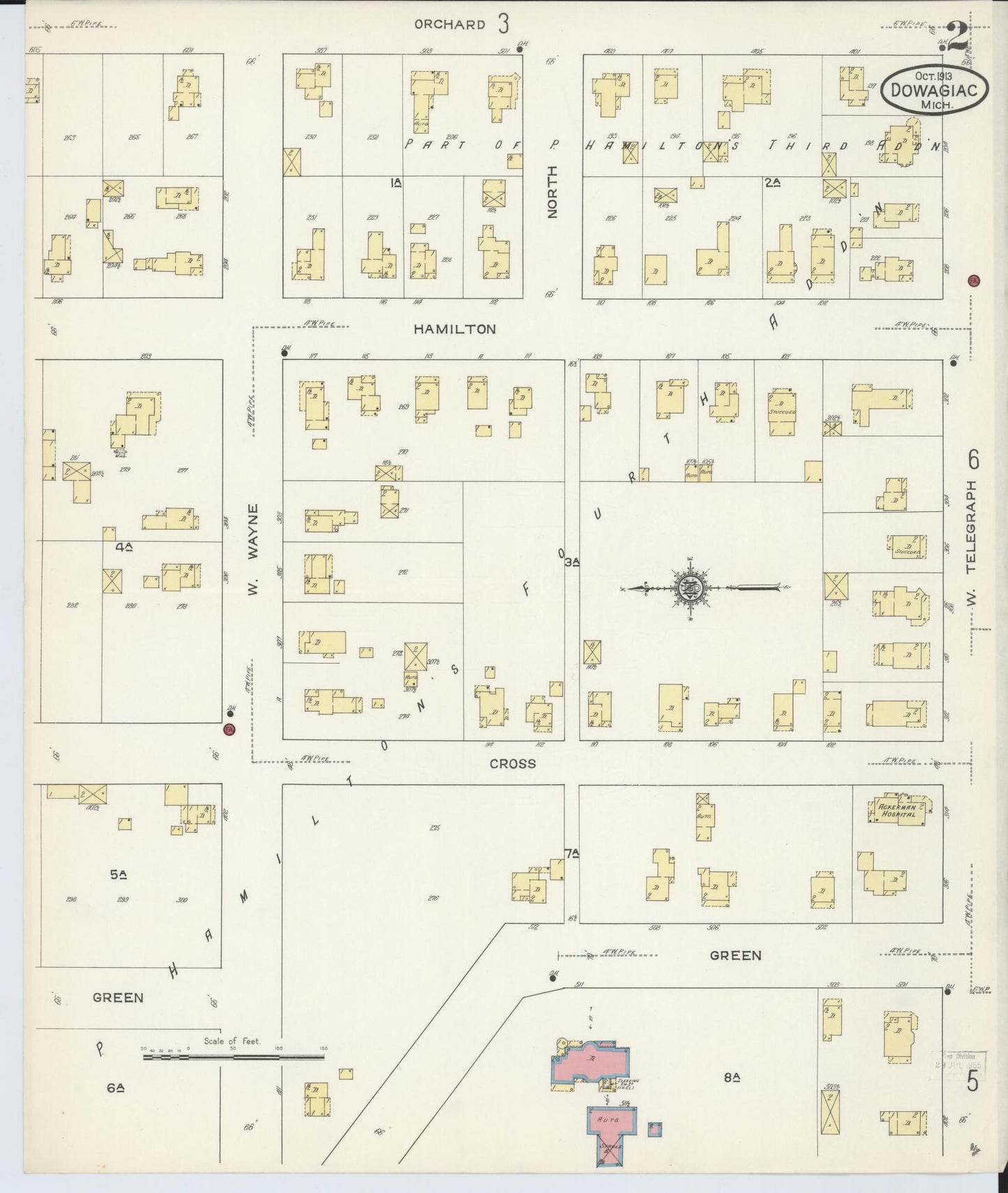 Sanborn Fire Insurance Map from Dowagiac, Cass County, Michigan (1913), Sheet #0002 - Complete Map Set gallery image, historic Sanborn map, vintage wall art, Michigan Michigan