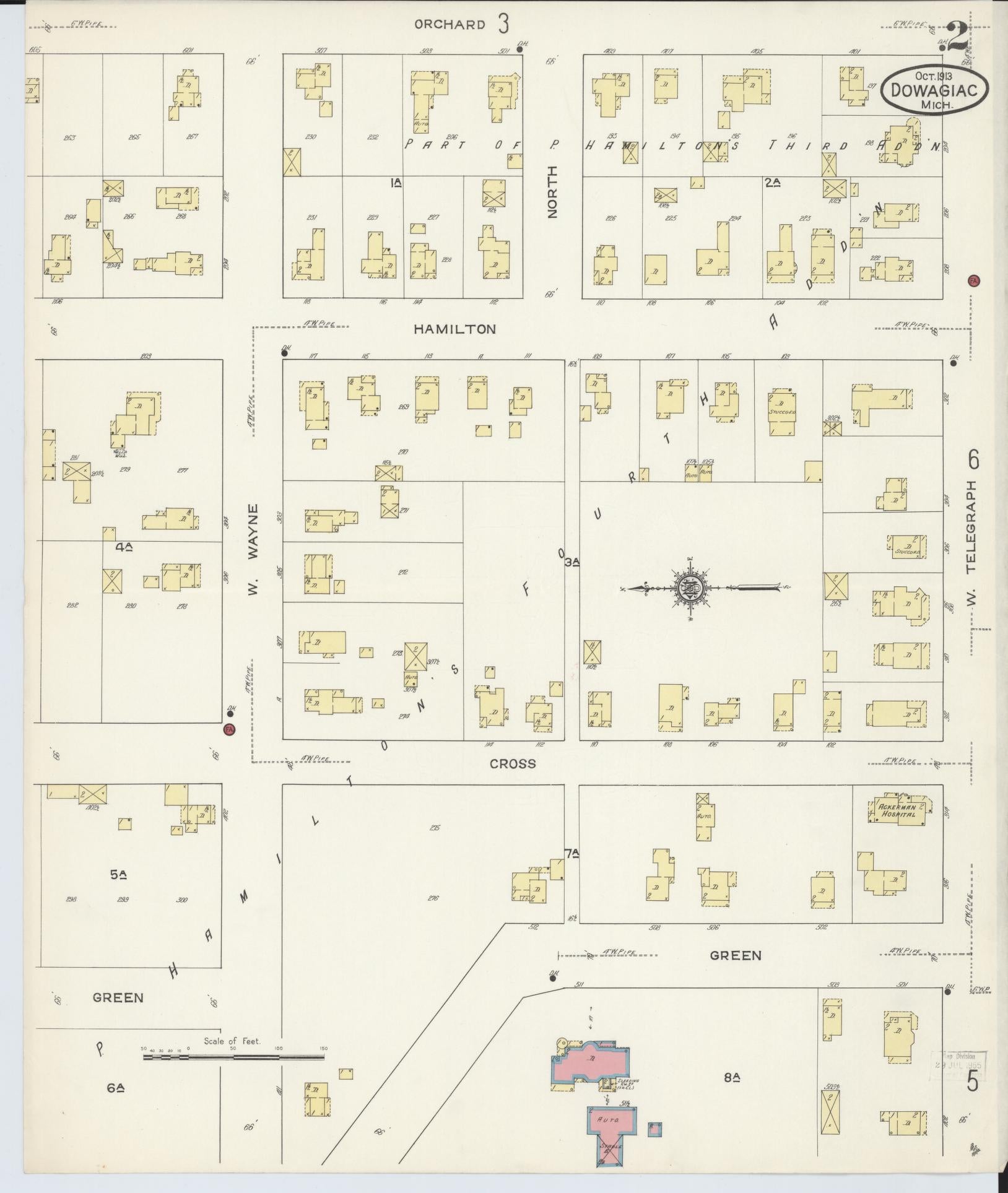 Sanborn Fire Insurance Map from Dowagiac, Cass County, Michigan (1913), Sheet #0002 - Complete Map Set gallery image, historic Sanborn map, vintage wall art, Michigan Michigan