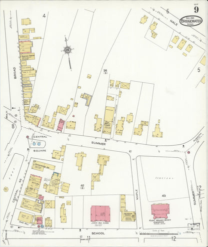 Sanborn Fire Insurance Map from Bridgewater, Plymouth County, Massachusetts (1921), Sheet #0009 - Historic Sanborn Fire Insurance Map Print, vintage old map wall art, antique decor, genealogy gift, Massachusetts Massachusetts map